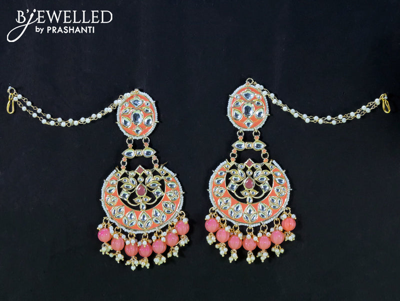 Dangler chandbali earrings peach with hangings and pearl maatal