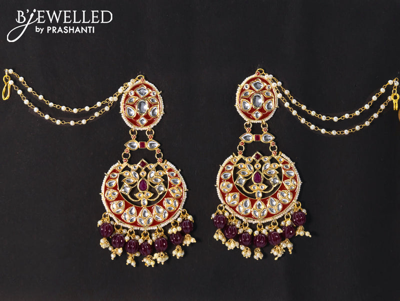 Dangler chandbali earrings maroon with hangings and pearl maatal