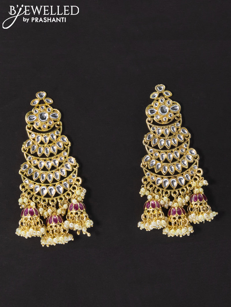 Dangler wine shade earrings with kundan stone and pearl maatal