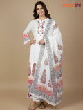 Cream and Maroon Black Cotton Block Printed Anarkali Suit