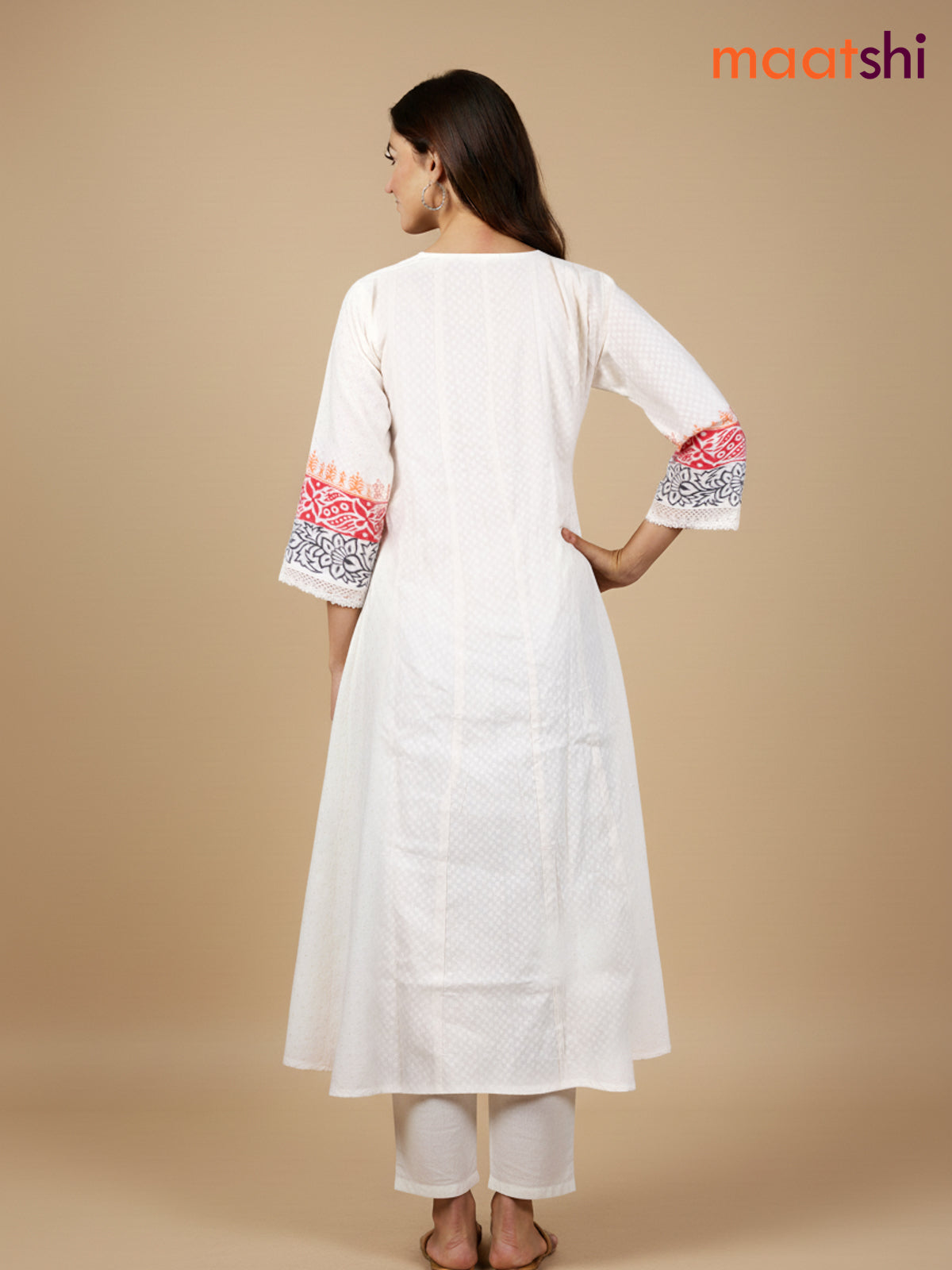 Cream and Maroon Black Cotton Block Printed Anarkali Suit