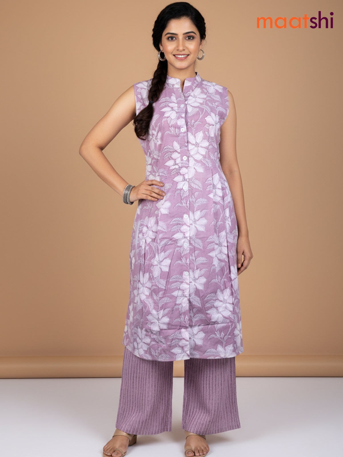 Pastel Pink Cotton Printed Kurti Set