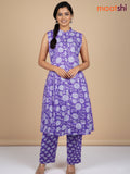 Lavender and Off White Cotton Printed Kurti Set