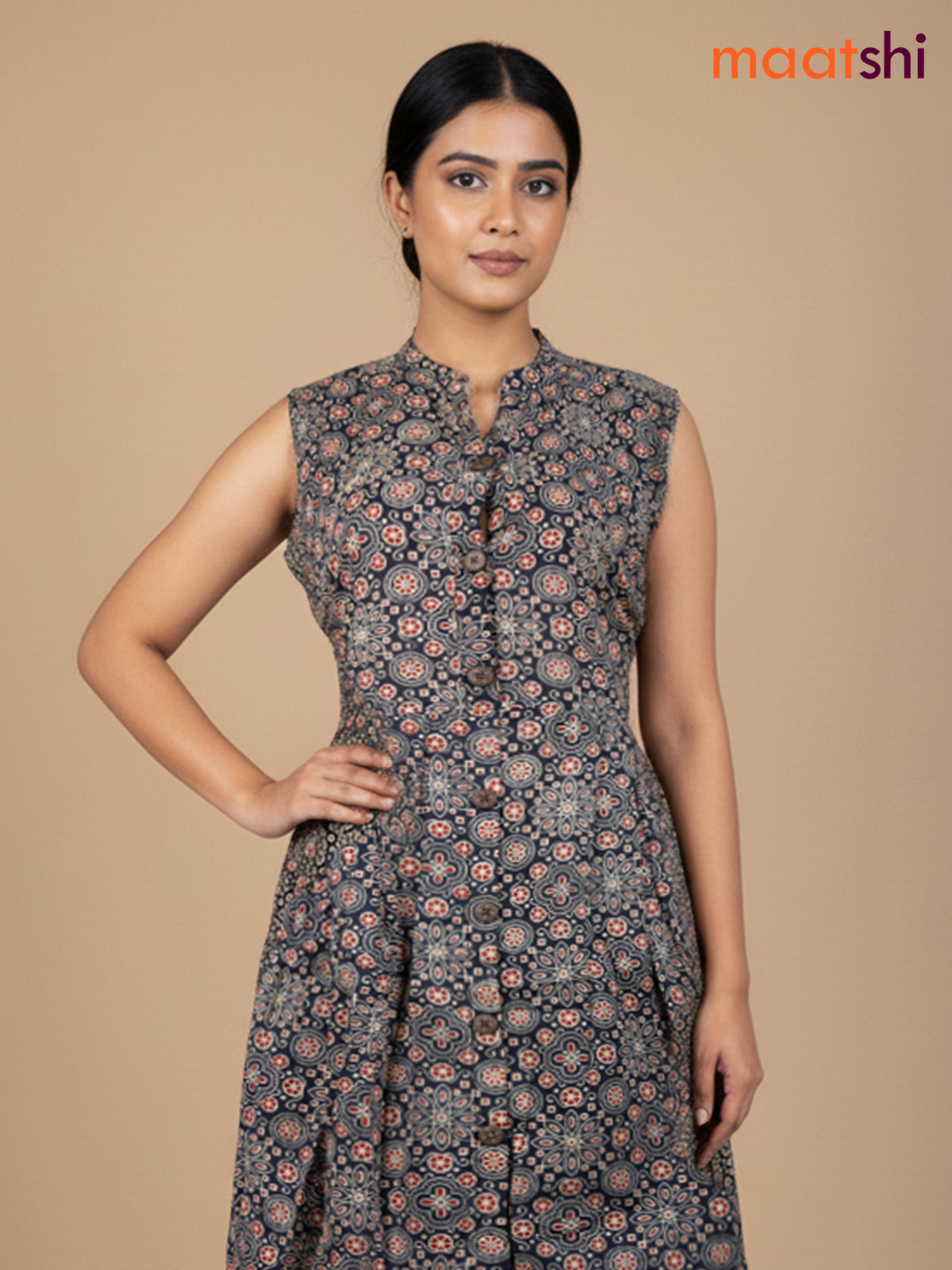 Black Cotton Ajrakh Printed Kurti Set