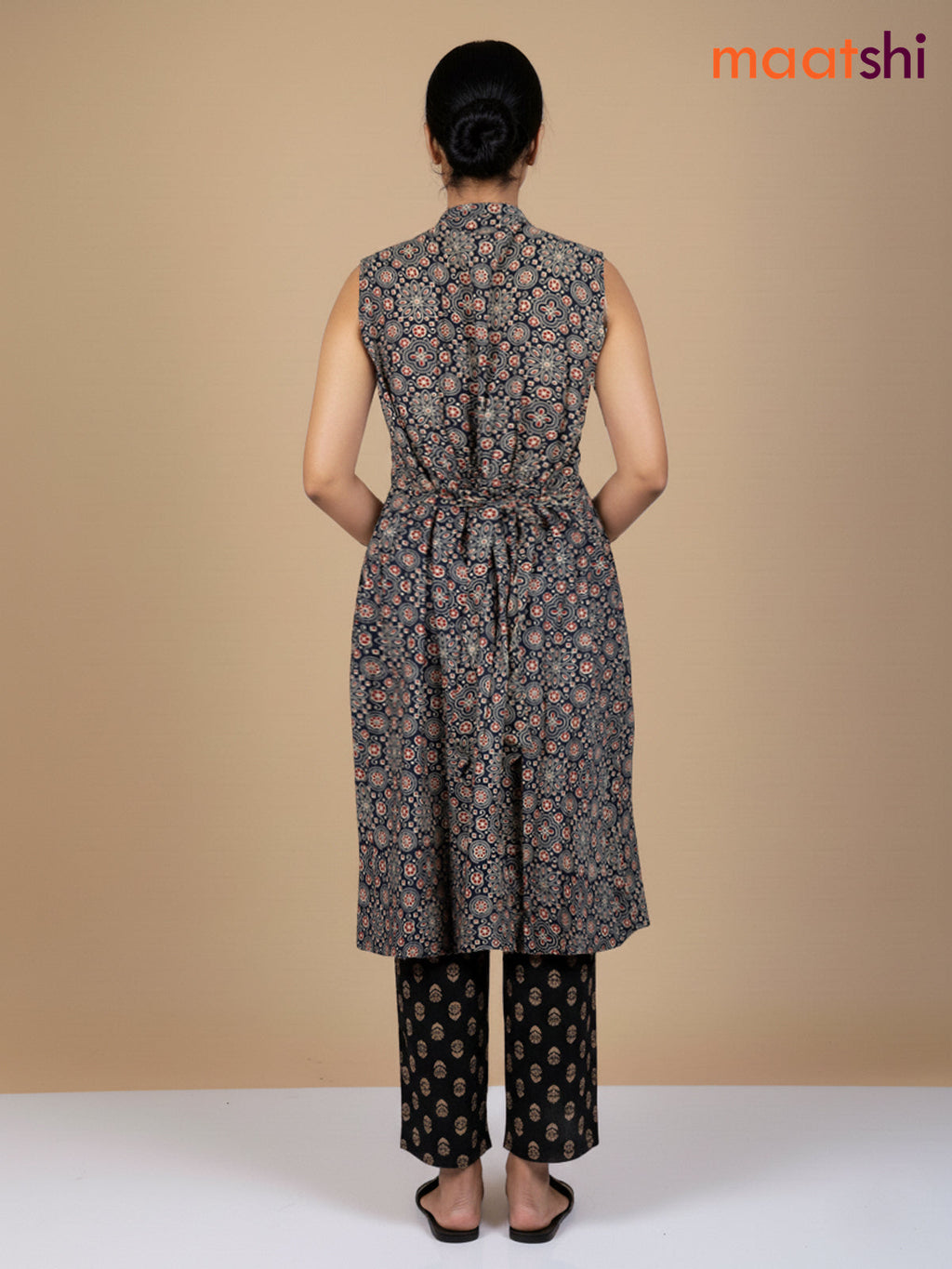Black Cotton Ajrakh Printed Kurti Set