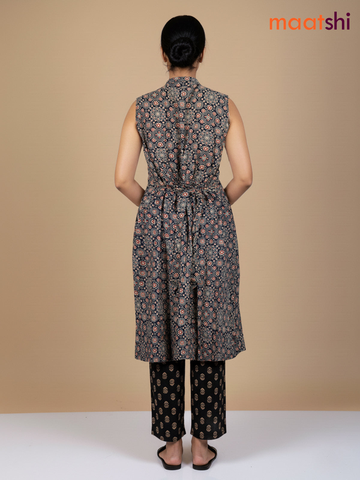 Black Cotton Ajrakh Printed Kurti Set