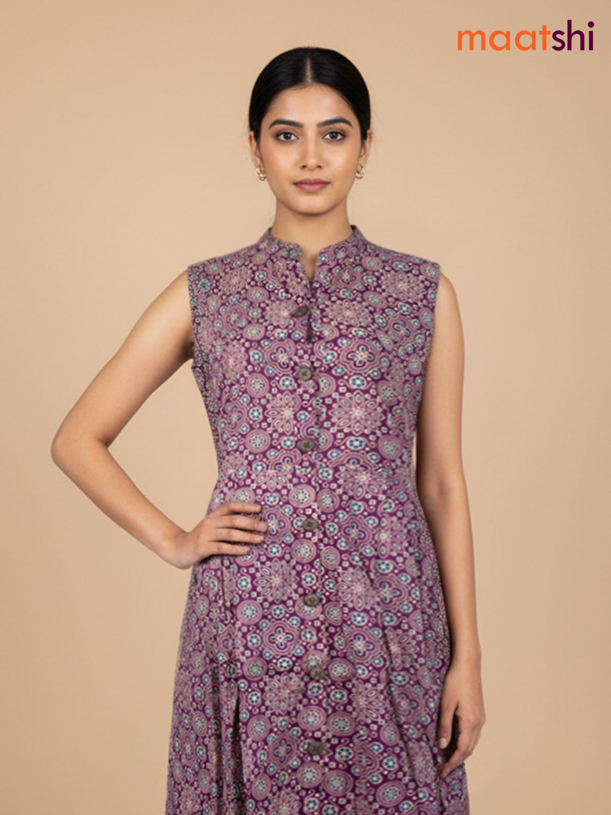 Purple Shade Cotton Ajrakh Printed Kurti Set