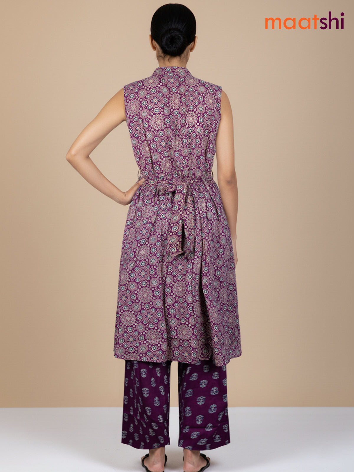 Purple Shade Cotton Ajrakh Printed Kurti Set