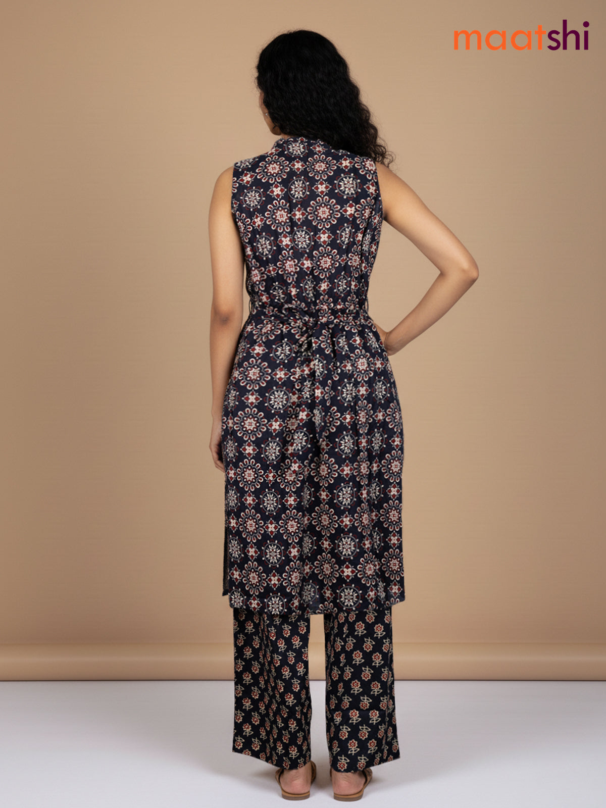 Black Cotton Ajrakh Printed Kurti Set