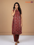 Maroon Cotton Ajrakh Printed Kurti Set
