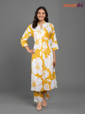 Mustard Yellow and Off White Cotton Floral Printed Co-Ord Set