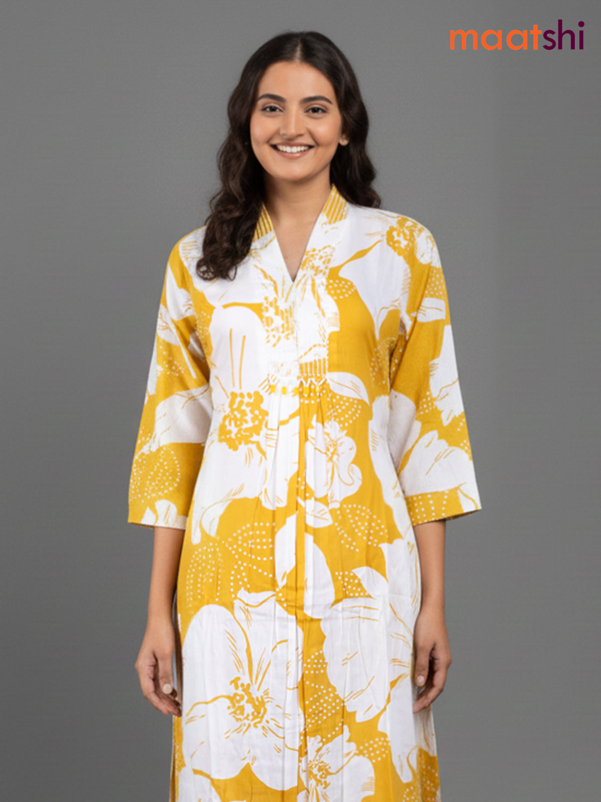 Mustard Yellow and Off White Cotton Floral Printed Co-Ord Set