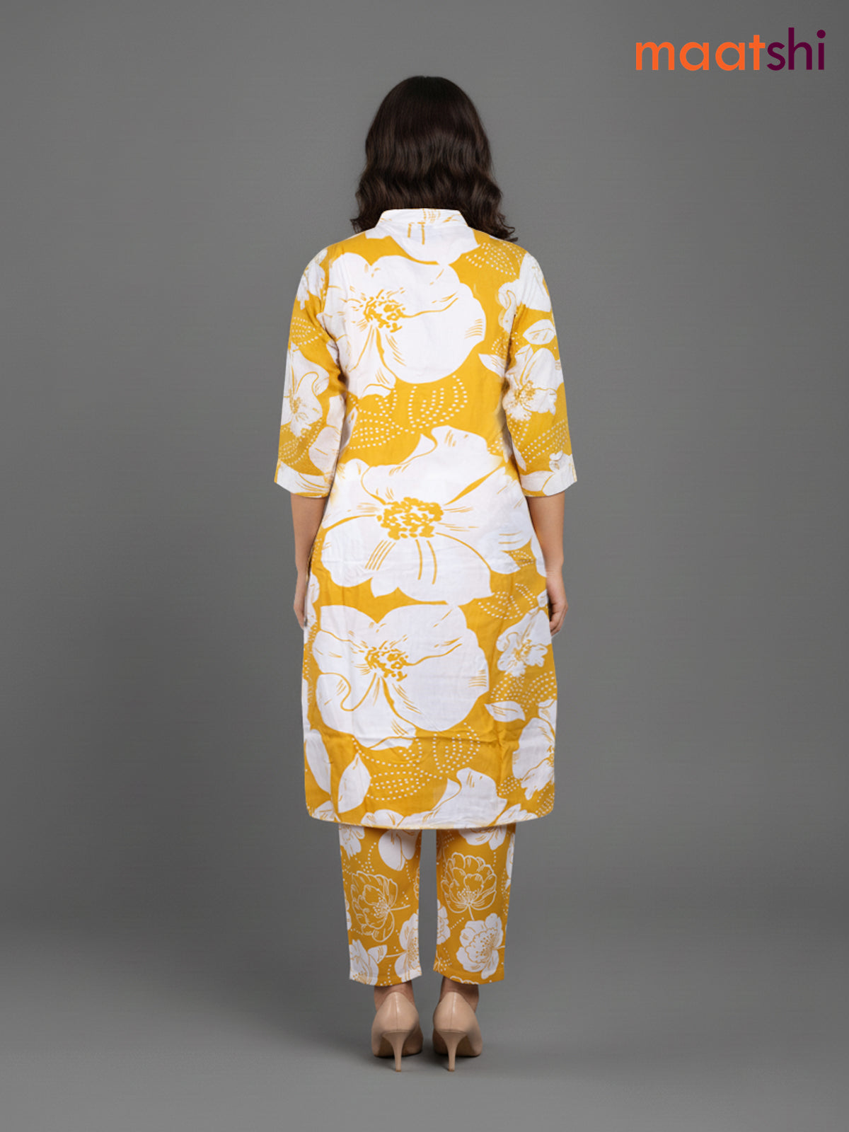 Mustard Yellow and Off White Cotton Floral Printed Co-Ord Set