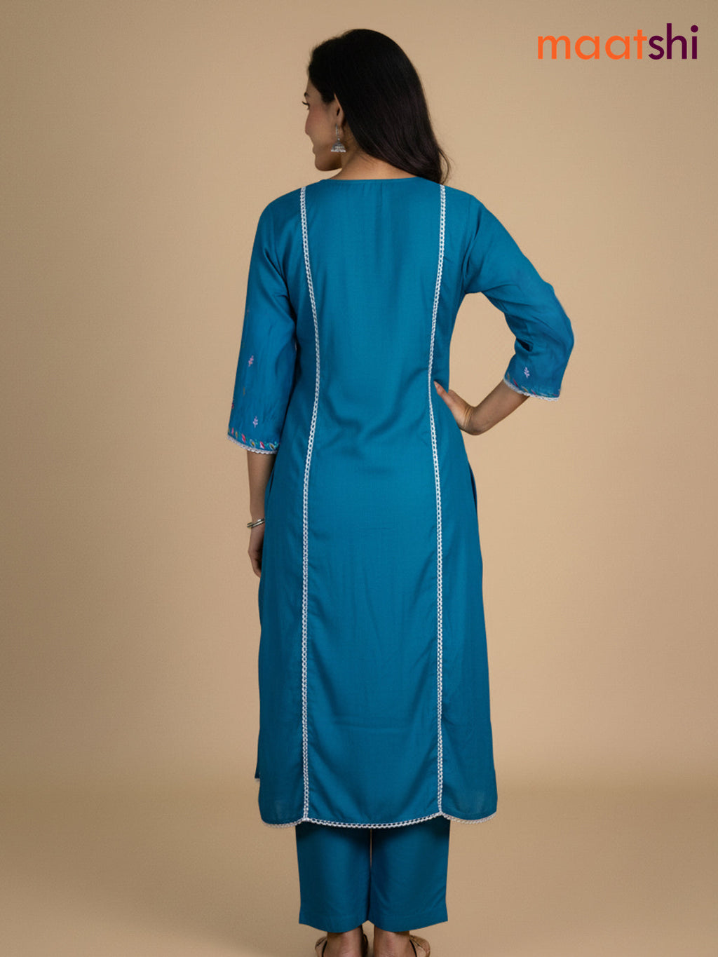 Teal Blue Chanderi Embroidery Work Anarkali Suit