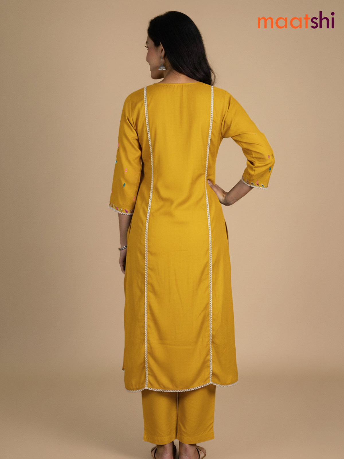 Mustard Yellow Chanderi Embroidery Work Anarkali Suit