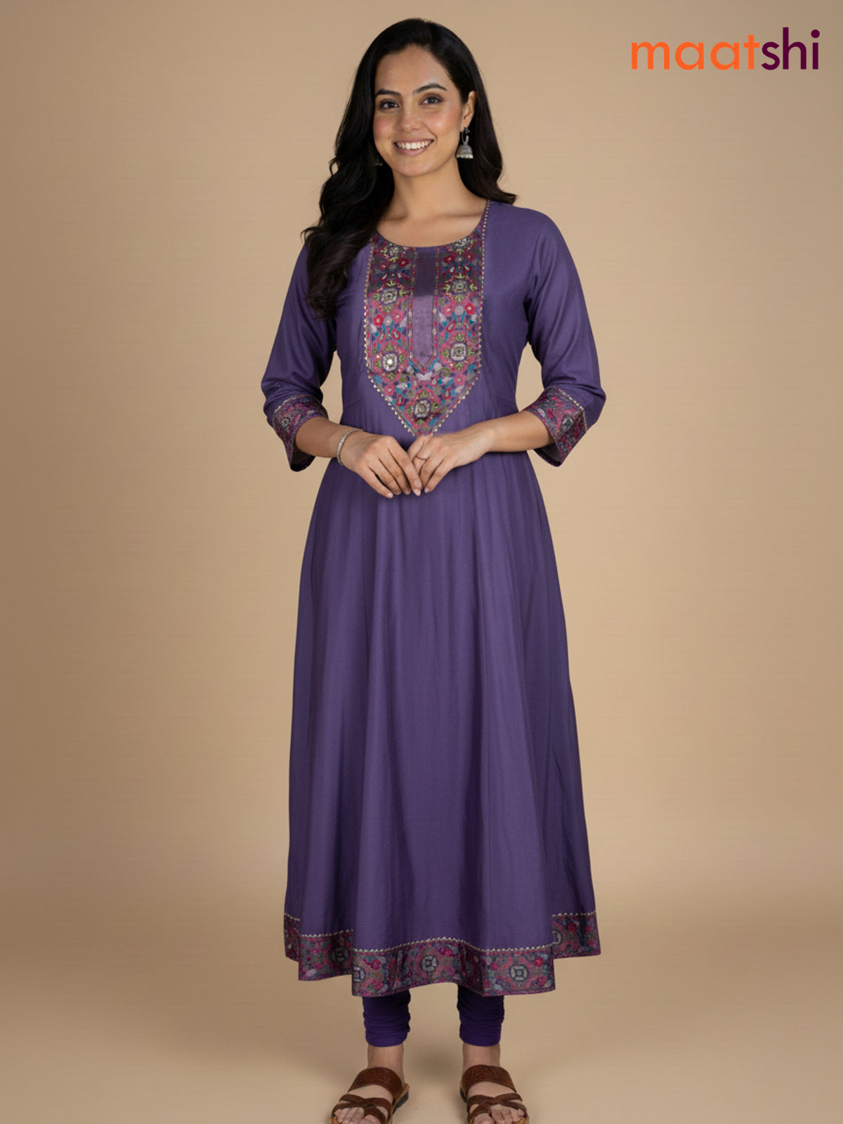 Purple Shade Chanderi Beaded Work Anarkali Suit