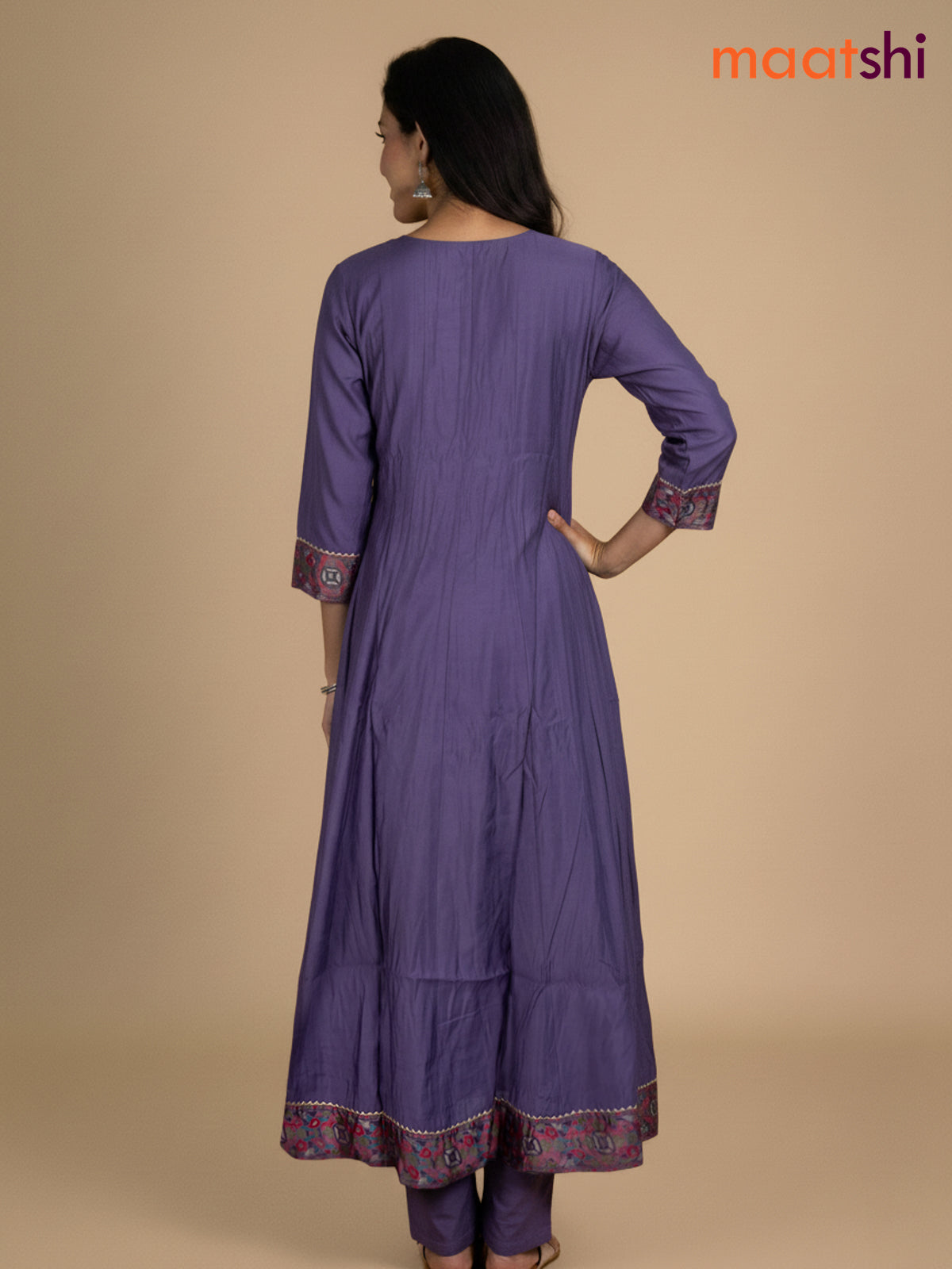 Purple Shade Chanderi Beaded Work Anarkali Suit