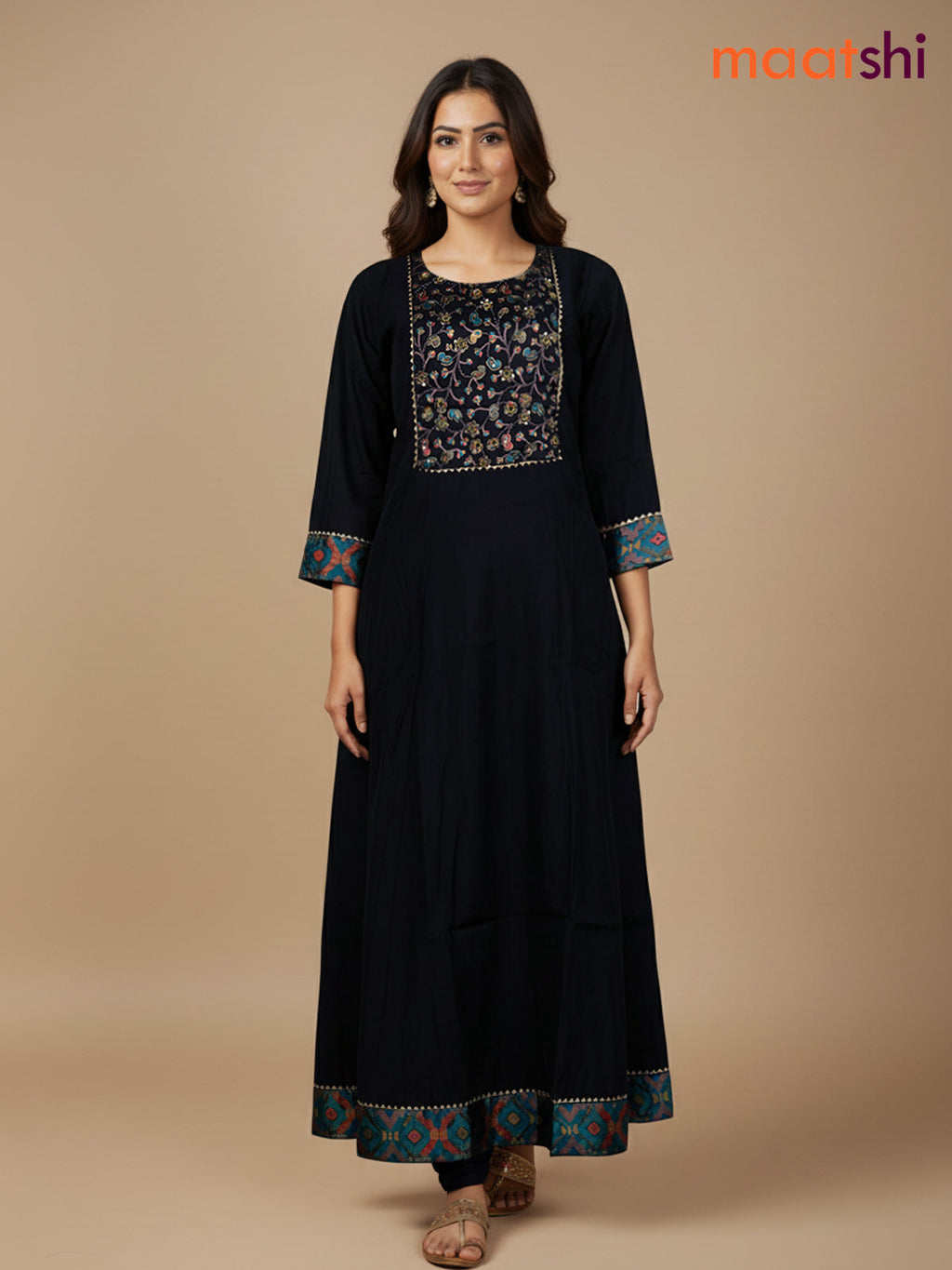 Black Chanderi Beaded Work Anarkali Suit