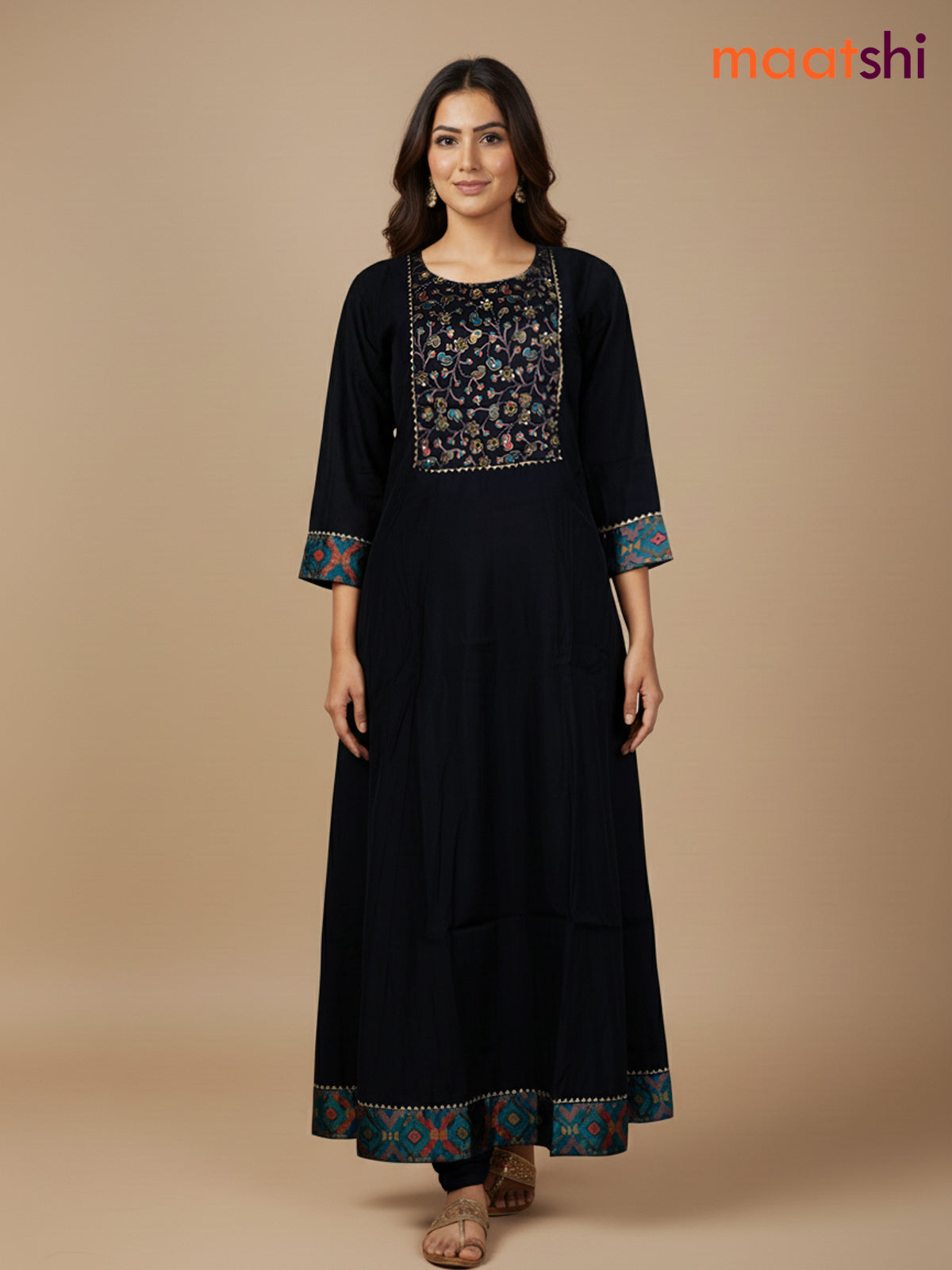 Black Chanderi Beaded Work Anarkali Suit