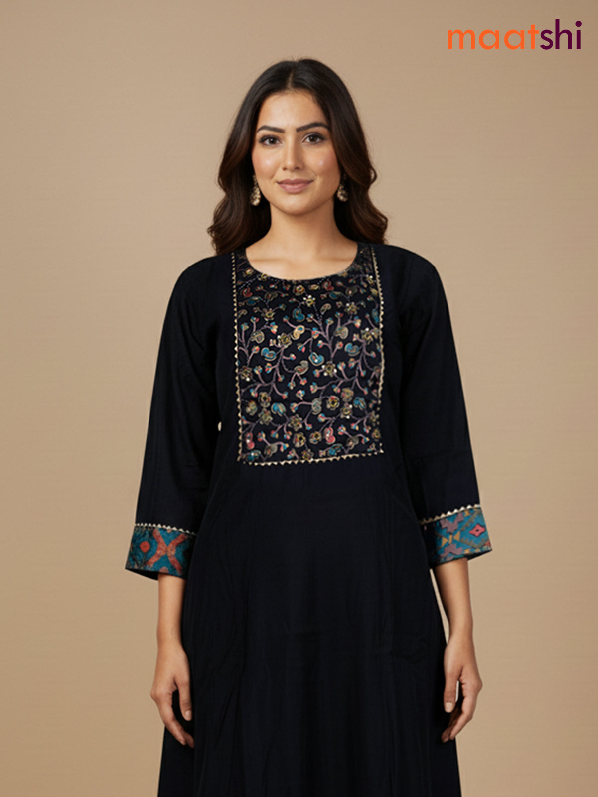 Black Chanderi Beaded Work Anarkali Suit