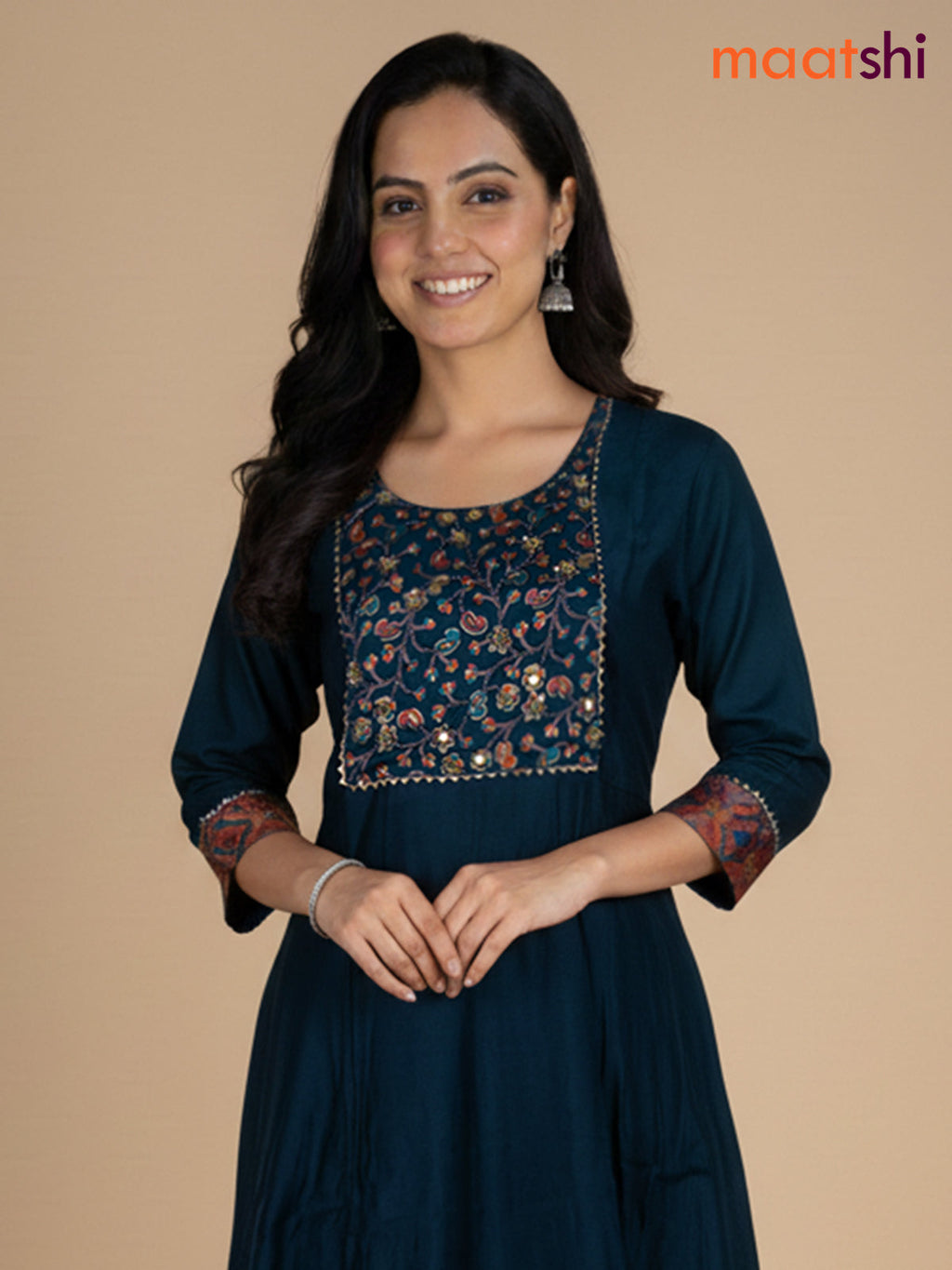Peacock Green Chanderi Beaded Work Anarkali Suit