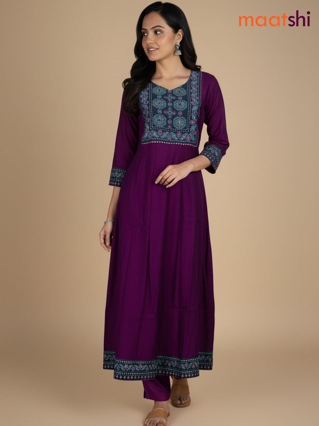 Purple Chanderi Beaded Work Anarkali Suit