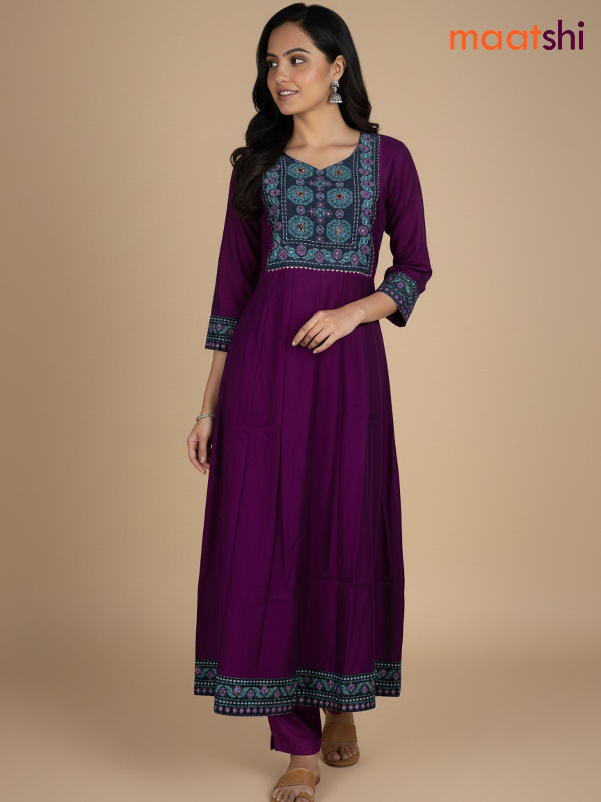 Purple Chanderi Beaded Work Anarkali Suit