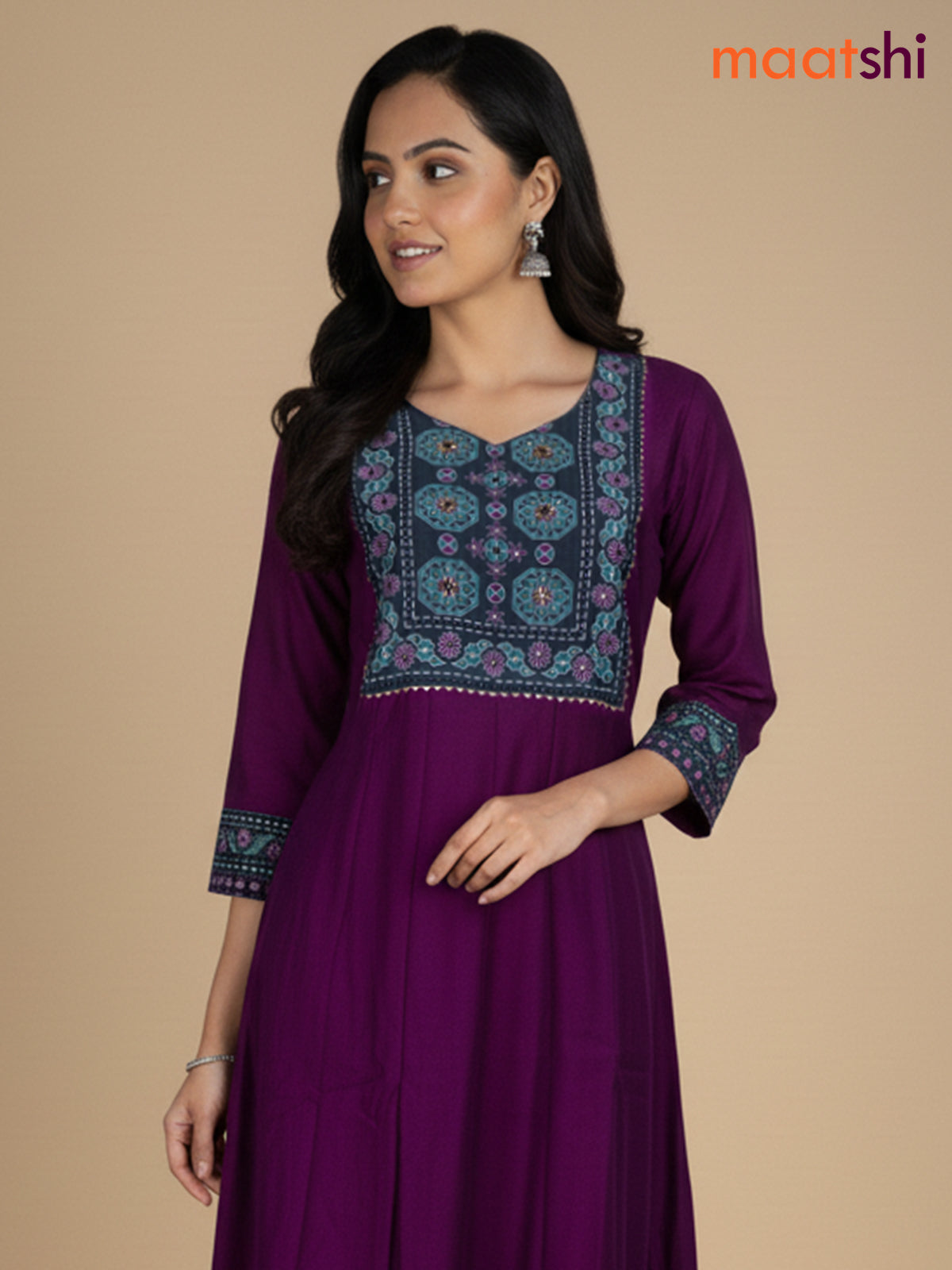 Purple Chanderi Beaded Work Anarkali Suit