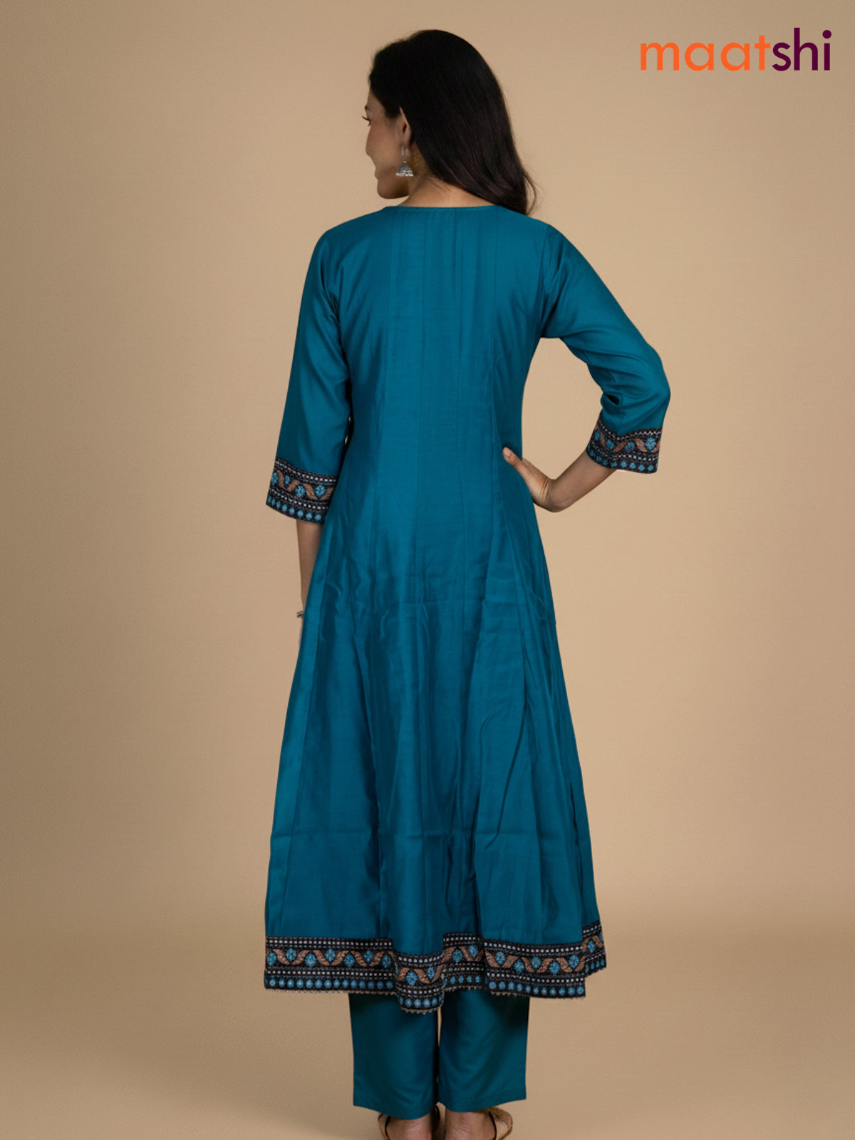 Teal Blue Chanderi Beaded Work Anarkali Suit