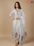 Cream and Orange Green Cotton Block Printed Anarkali Suit