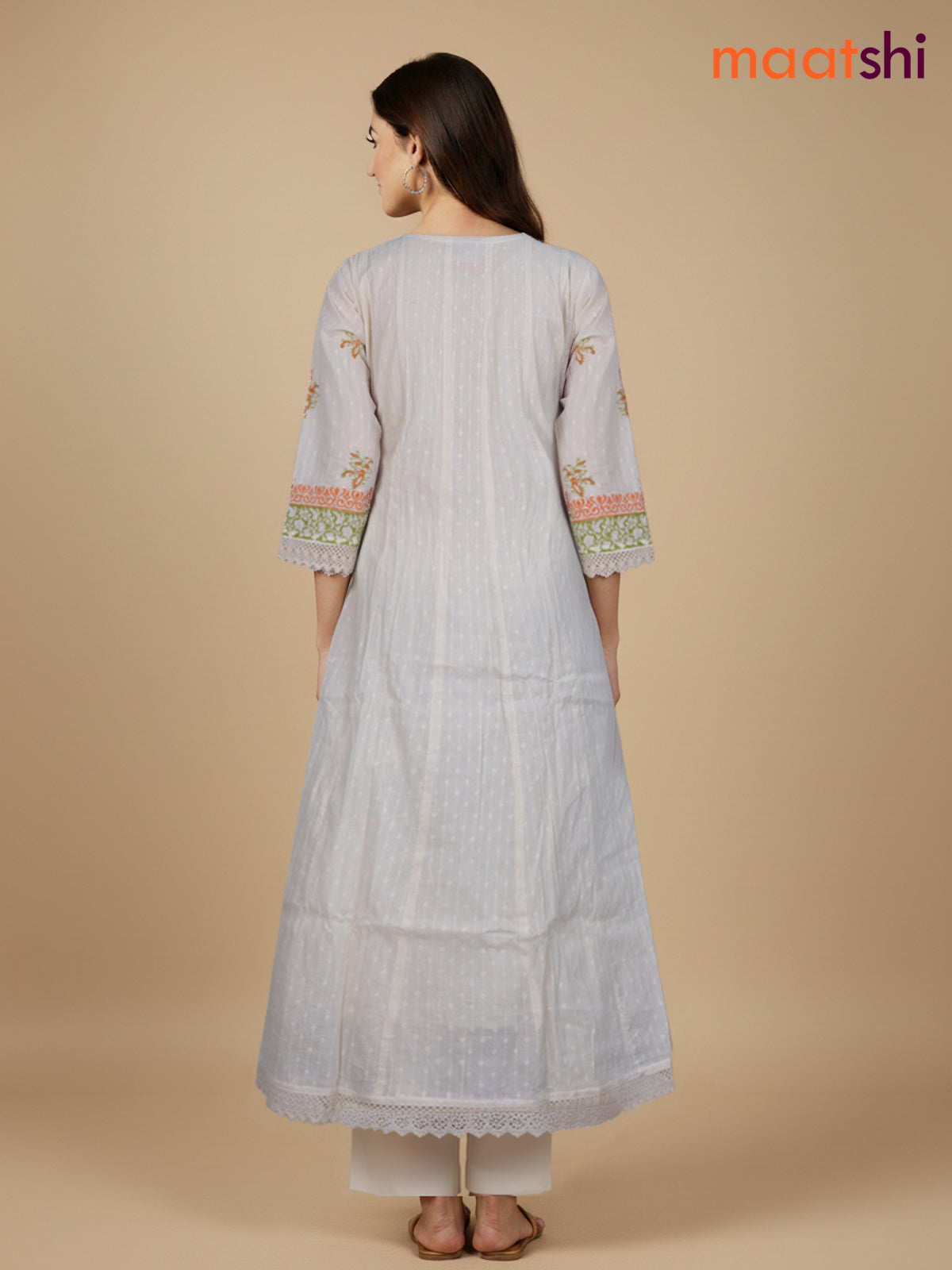 Cream and Orange Green Cotton Block Printed Anarkali Suit