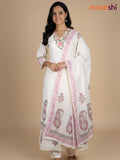 Cream and Green Pink Cotton Block Printed Anarkali Suit