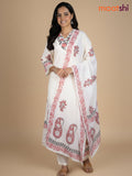 Cream and Maroon Black Cotton Block Printed Anarkali Suit