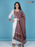 Off White and Brown Chanderi Beaded Work Straight Suit