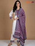 Off White and Deep Purple Chanderi Beaded Work Straight Suit