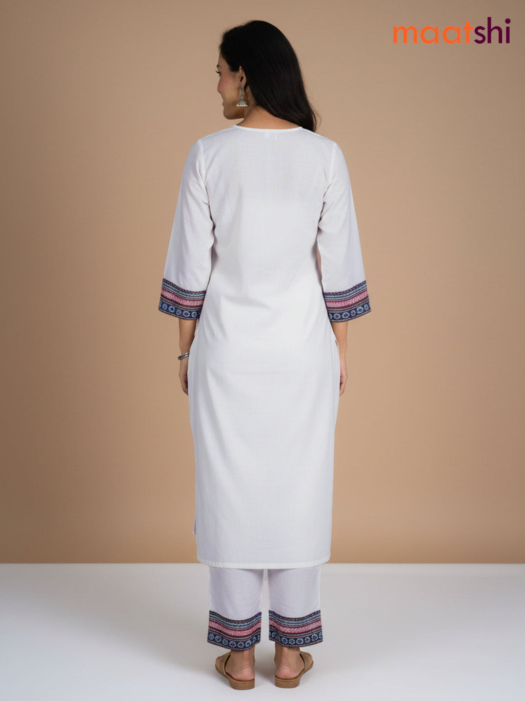 Off White and Deep Purple Chanderi Beaded Work Straight Suit