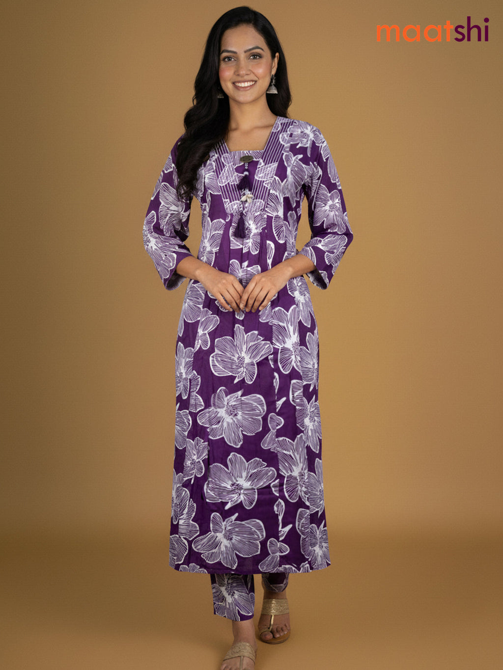 Purple Cotton Floral Printed Co-Ord Set