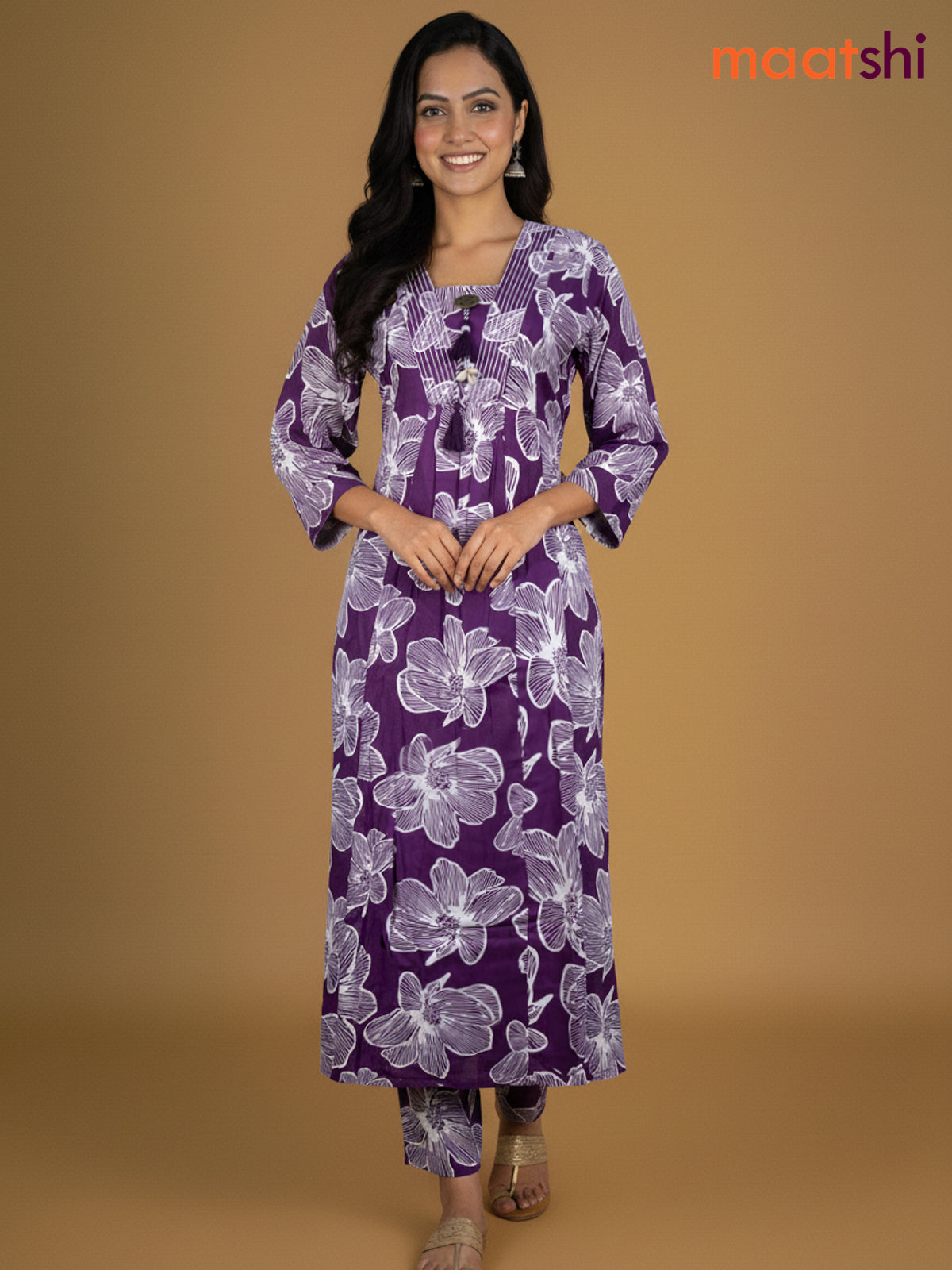Purple Cotton Floral Printed Co-Ord Set