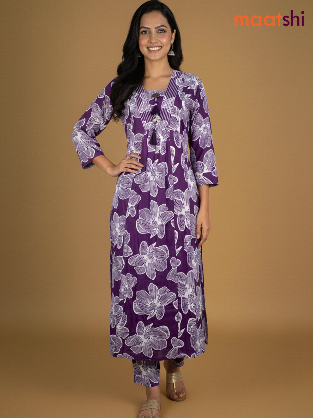 Purple Cotton Floral Printed Co-Ord Set