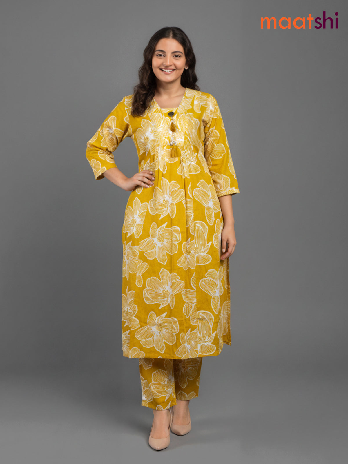 Mustard Yellow Cotton Floral Printed Co-Ord Set