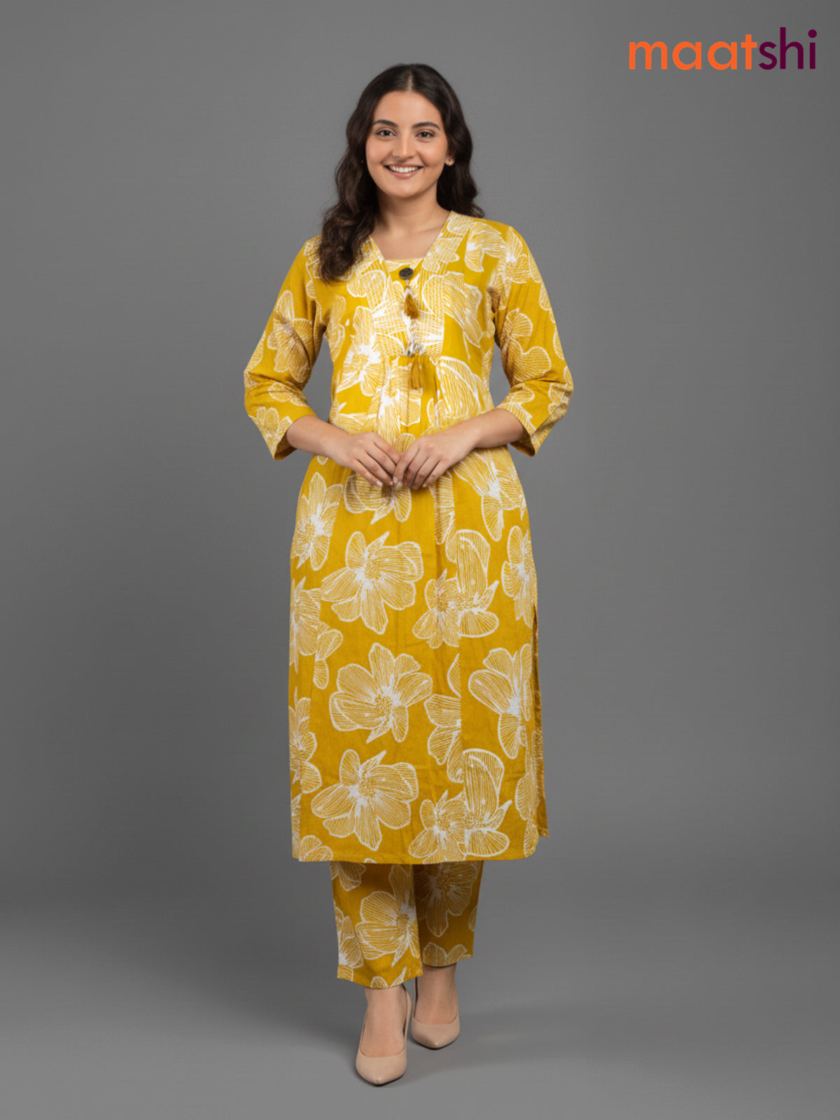 Mustard Yellow Cotton Floral Printed Co-Ord Set