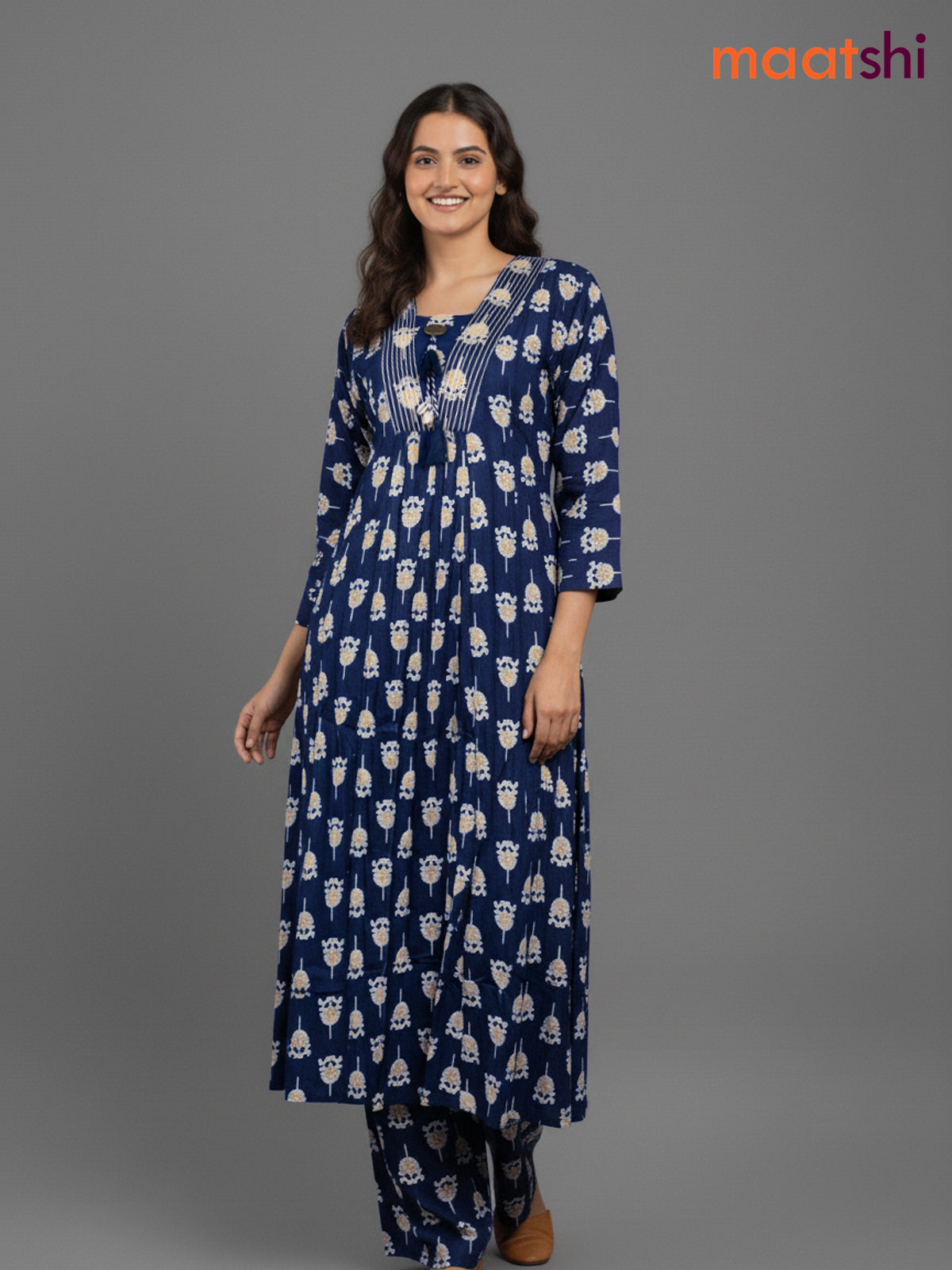 Navy Blue Cotton Floral Printed Co-Ord Set