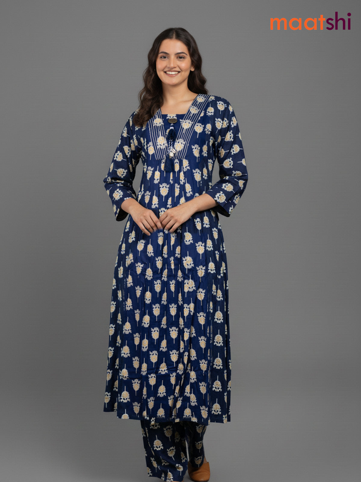 Navy Blue Cotton Floral Printed Co-Ord Set