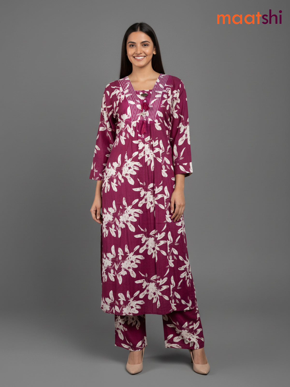 Magenta Pink Cotton Floral Printed Co-Ord Set