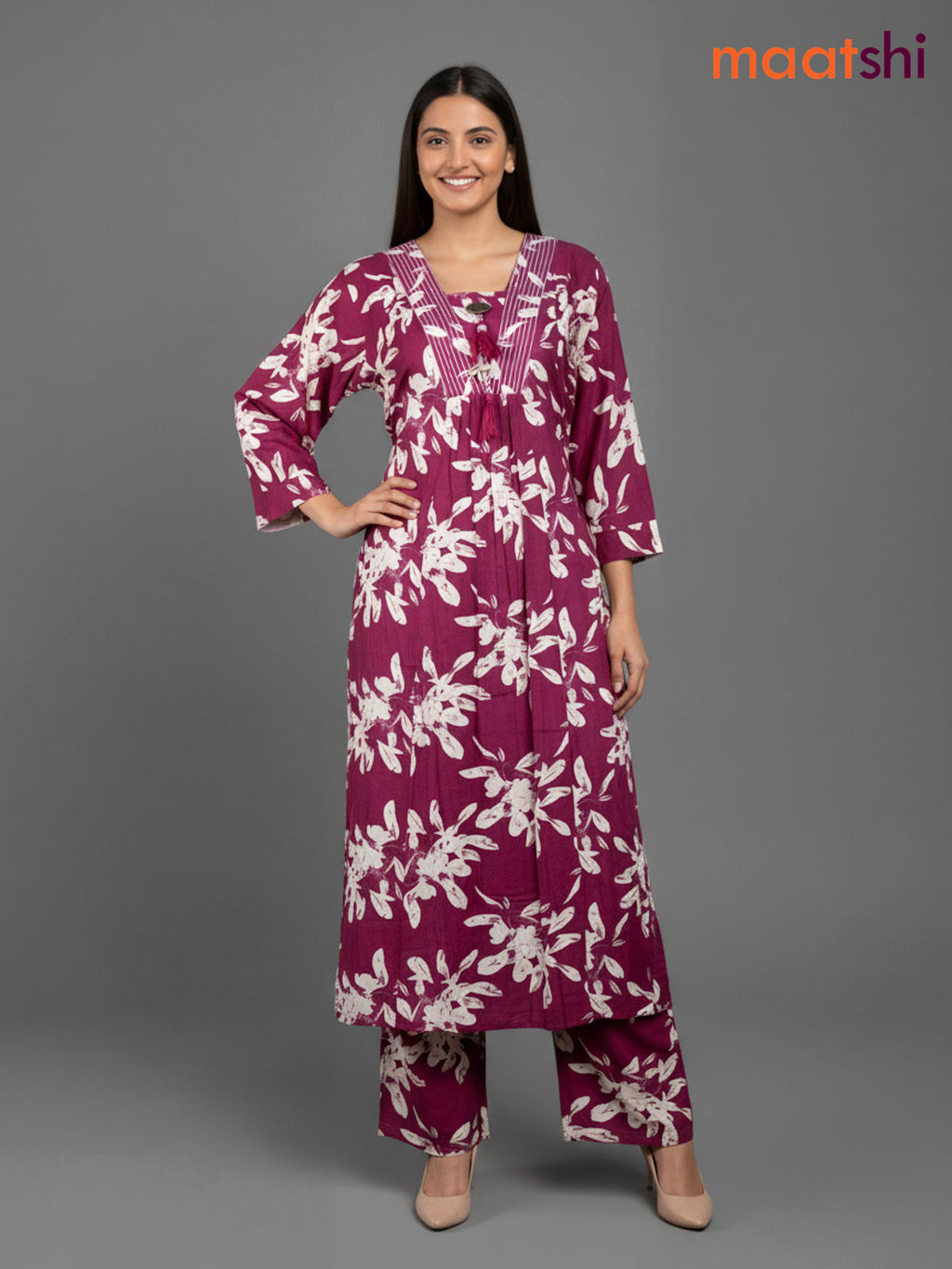 Magenta Pink Cotton Floral Printed Co-Ord Set