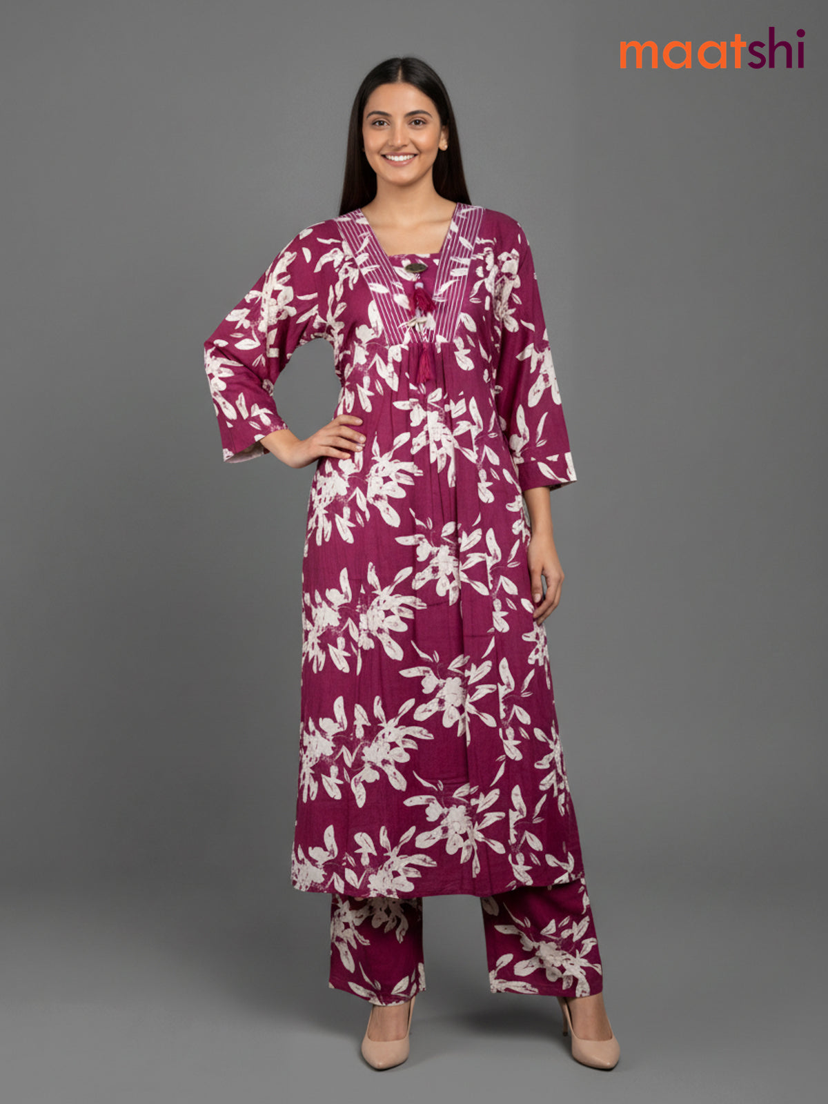 Magenta Pink Cotton Floral Printed Co-Ord Set
