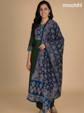Dark Sap Green and Peacock Blue Chanderi Beaded Work Anarkali Suit