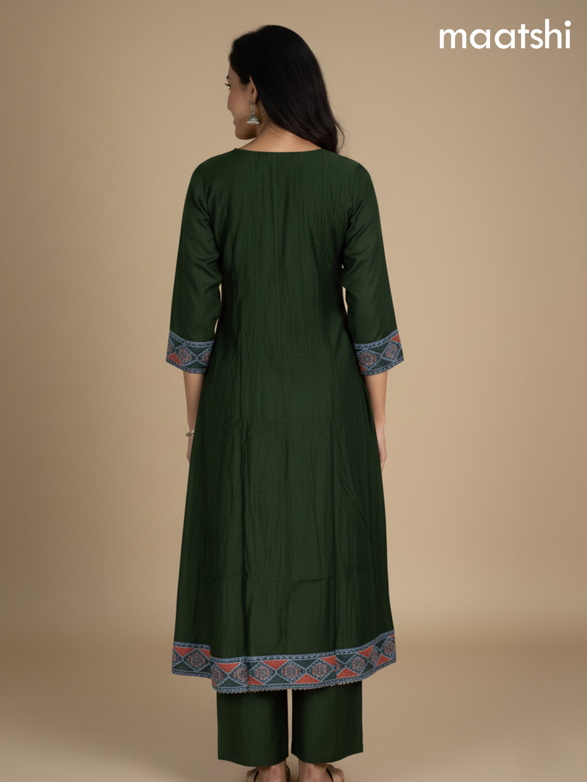 Dark Sap Green and Peacock Blue Chanderi Beaded Work Anarkali Suit