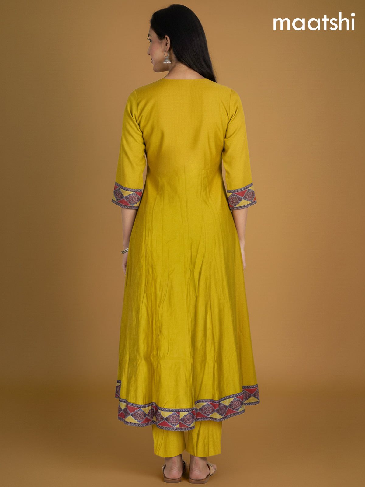 Lime Yellow and Maroon Chanderi Beaded Work Anarkali Suit