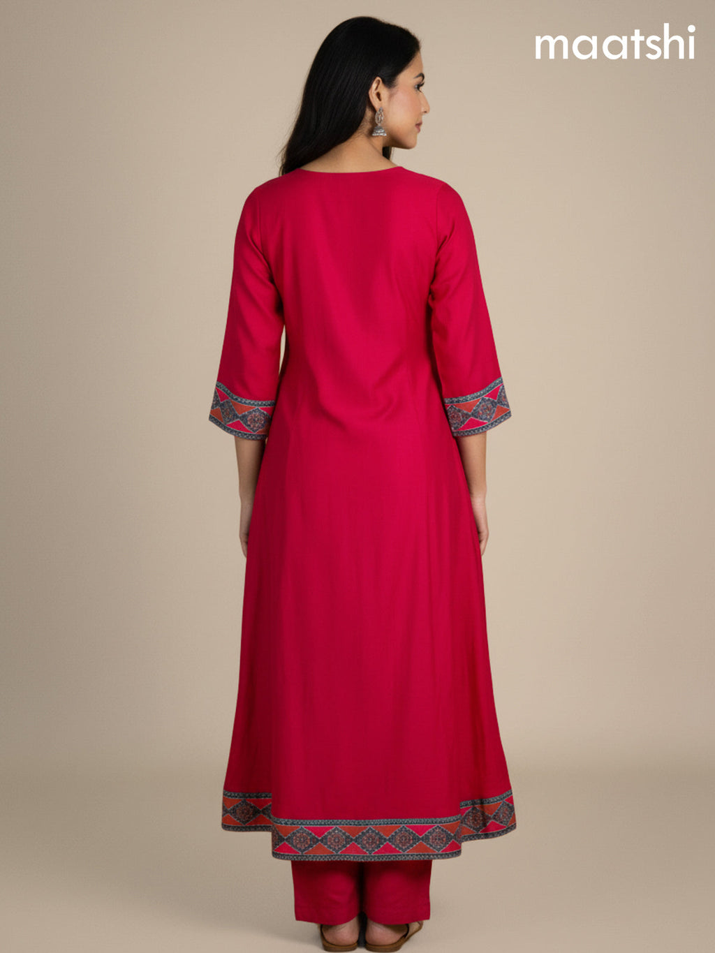 Pink and Green Chanderi Beaded Work Anarkali Suit